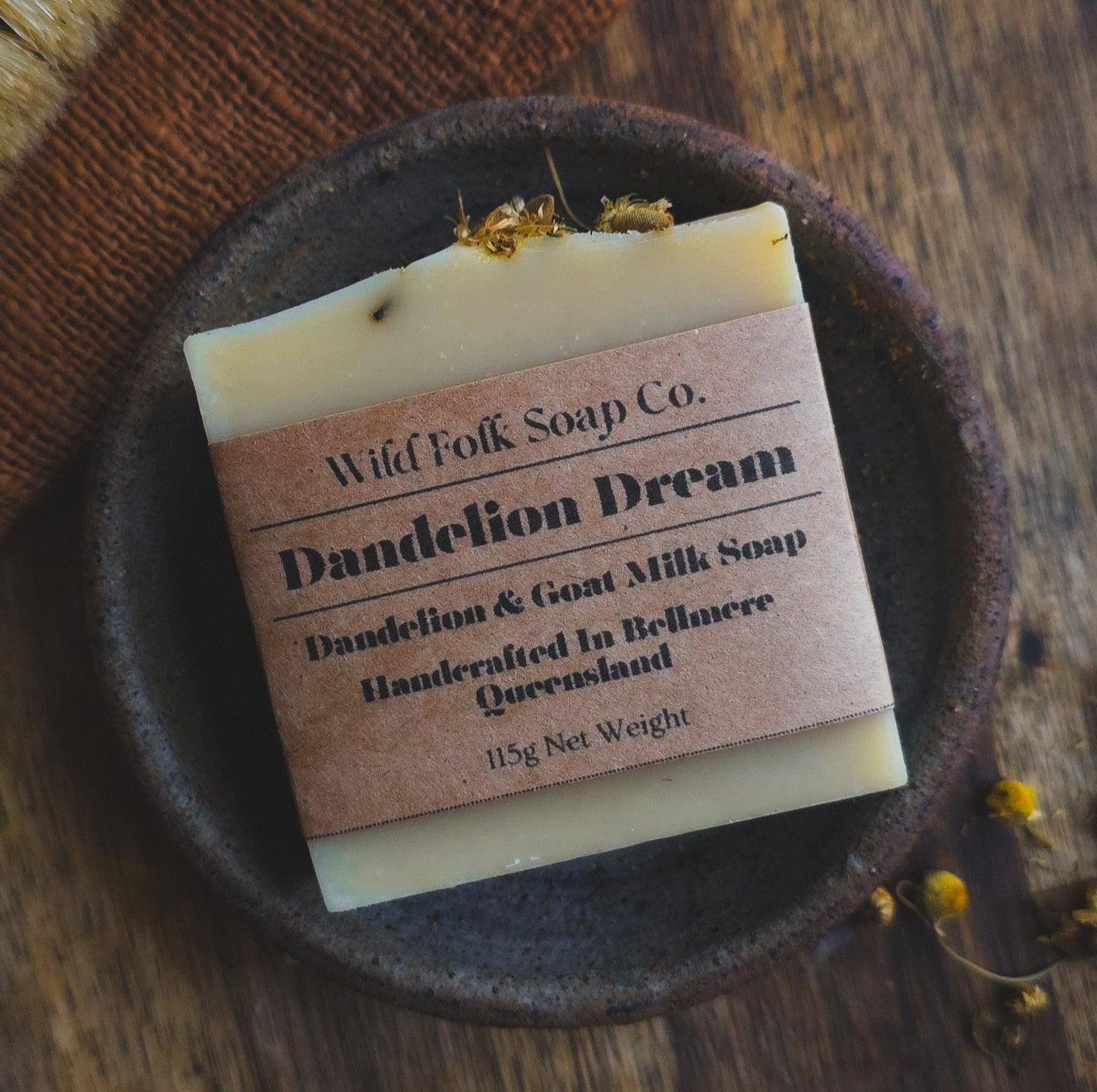 Dandelion Dream handmade cold process goat milk soap with dandelion infusion, chamomile essential oil, oats and kaolin clay by Wild Folk Soap Co.