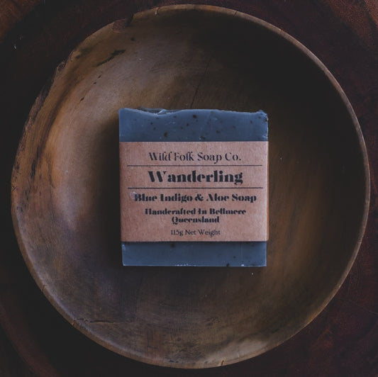 Wanderling handmade cold process botanical soap with aloe vera, indigo, juniper berries and pure essential oils by Wild Folk Soap Co.