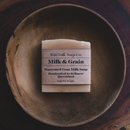 Milk & Grain handmade cold process unscented goat milk soap with raw honey and oats by Wild Folk Soap Co.